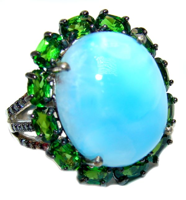 Natural Larimar Chrome Diopside .925 Sterling Silver handcrafted Ring s. 7 1/2