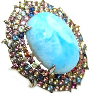 Natural Larimar Sapphire .925 Sterling Silver handcrafted Ring s. 8