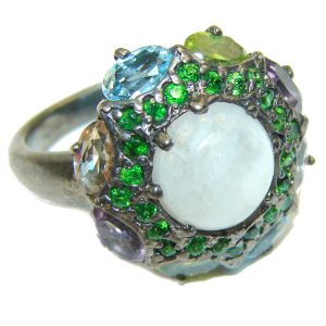 Natural Moonstone Amethyst .925 Sterling Silver handmade ring s. 8 1/2