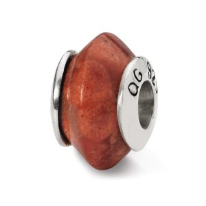 Natural Red Stone & Sterling Silver Bead Charm, 13mm