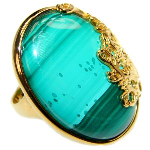 Natural Sublime quality Malachite 14k Gold over .925 Sterling Silver handcrafted ring size 7 1/2