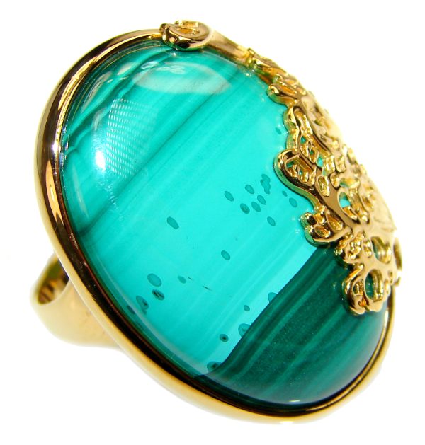 Natural Sublime quality Malachite 14k Gold over .925 Sterling Silver handcrafted ring size 7 1/2