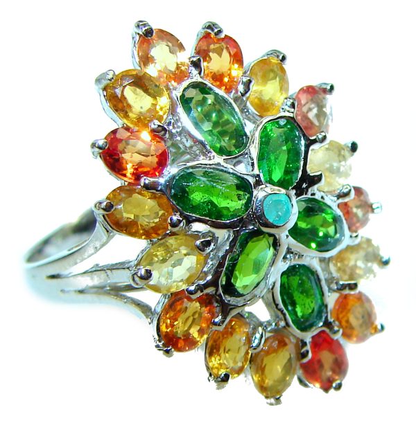 Natural Tourmaline Chrome Diopside .925 Sterling Silver handmade ring s. 9