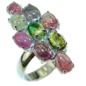 Natural Watermelon Tourmaline .925 Sterling Silver handcrafted ring; s. 8 1/4