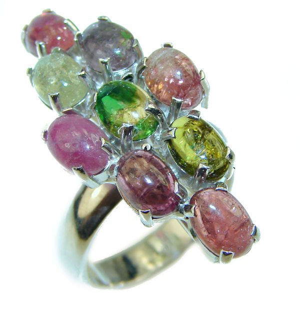 Natural Watermelon Tourmaline .925 Sterling Silver handcrafted ring; s. 8 1/4