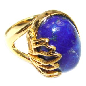 Natural afganian Lapis Lazuli 14K Gold over .925 Sterling Silver handcrafted ring size 7 1/4