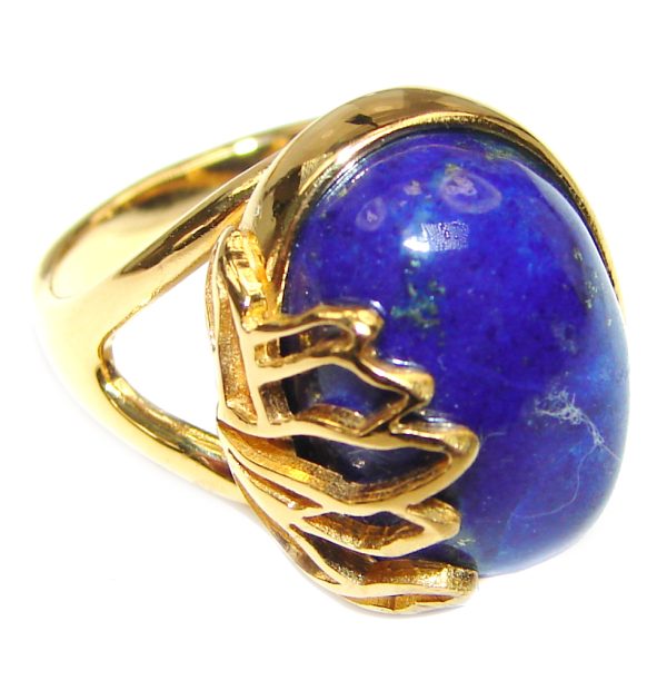 Natural afganian Lapis Lazuli 14K Gold over .925 Sterling Silver handcrafted ring size 7 1/4