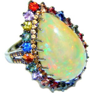 New Universe Genuine 27.5 carat Ethiopian Opal .925 Sterling Silver handmade Ring size 9