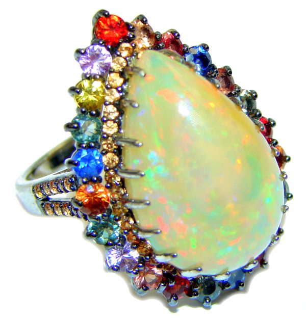 New Universe Genuine 27.5 carat Ethiopian Opal .925 Sterling Silver handmade Ring size 9