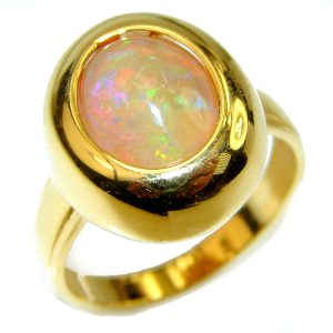 New Universe Genuine 8.5 carat Ethiopian Opal 18K Gold over.925 Sterling Silver handmade Ring size 8 1/4