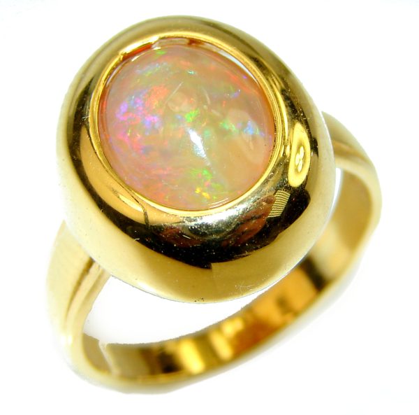 New Universe Genuine 8.5 carat Ethiopian Opal 18K Gold over.925 Sterling Silver handmade Ring size 8 1/4