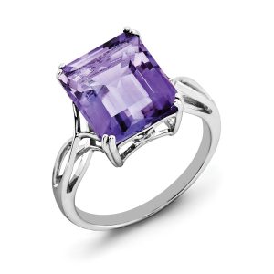 Octagonal Amethyst Ring in Sterling Silver - Size 10