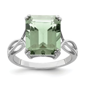 Octagonal Green Quartz Ring in Sterling Silver - Size 5