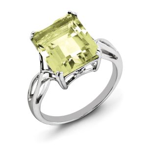 Octagonal Lemon Quartz Ring in Sterling Silver - Size 5