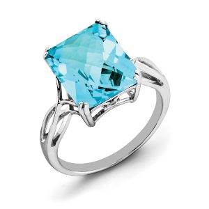 Octagonal Light Blue Topaz Ring in Sterling Silver, Size 7