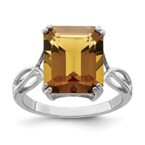 Octagonal Whiskey Quartz Ring in Sterling Silver, Size 5