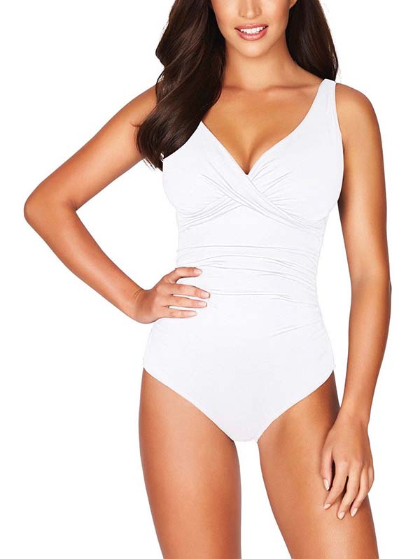 One Piece Bathing Suits V Neck Tummy Control Swimsuits for Women