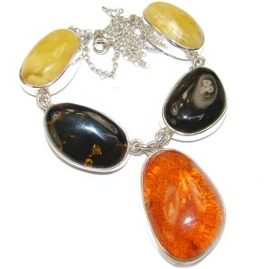 One in the World Natural Baltic Amber .925 Sterling Silver handcrafted necklace