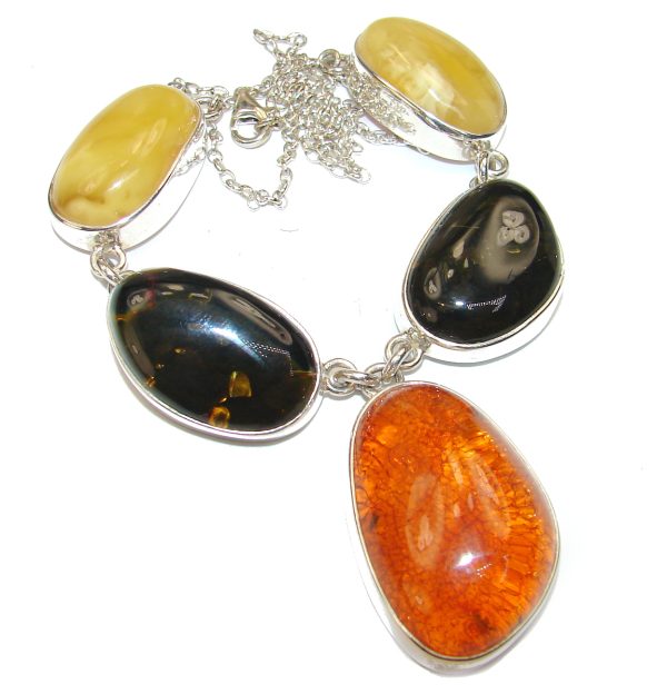 One in the World Natural Baltic Amber .925 Sterling Silver handcrafted necklace