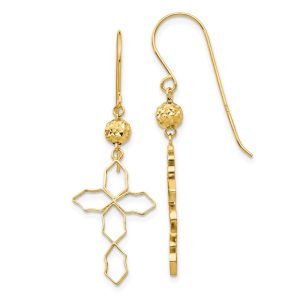 Open Cross Dangle Earrings in 14k Yellow Gold