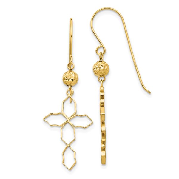 Open Cross Dangle Earrings in 14k Yellow Gold