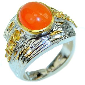 Orange Power Carnelian 2 TONES .925 Sterling Silver handmade ring s. 8