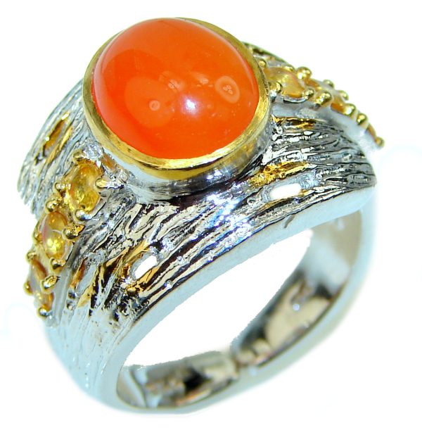 Orange Power Carnelian 2 TONES .925 Sterling Silver handmade ring s. 8