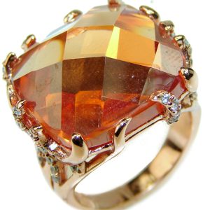 Orange Power Golden Topaz .925 Sterling Silver handcrafted Large ring; s. 7