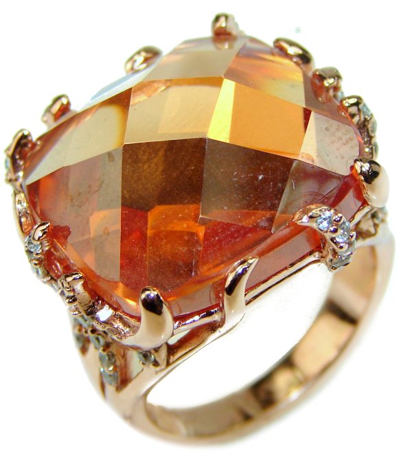 Orange Power Golden Topaz .925 Sterling Silver handcrafted Large ring; s. 7