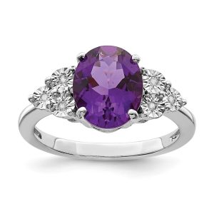 Oval Amethyst & .03 Ctw Diamond Ring in Sterling Silver - Size 8