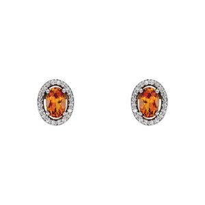 Oval Citrine & Diamond Halo Earrings in 14k White Gold