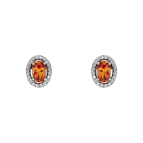 Oval Citrine & Diamond Halo Earrings in 14k White Gold