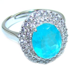 Oval Cut Paraiba Tourmaline .925 Sterling Silver handcrafted Statement Ring size 6 1/4