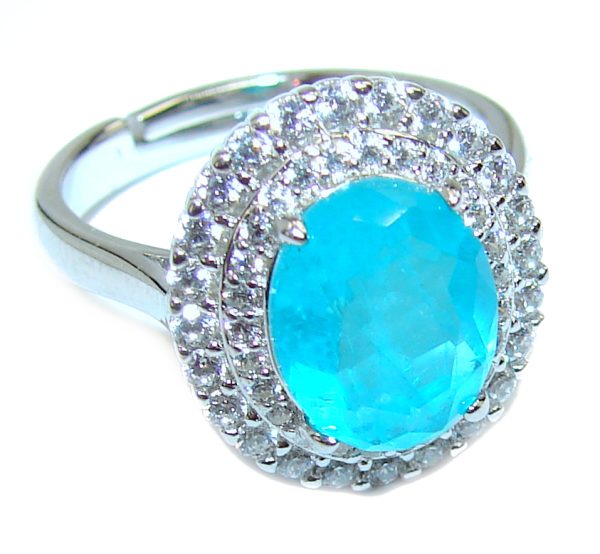 Oval Cut Paraiba Tourmaline .925 Sterling Silver handcrafted Statement Ring size 6 1/4