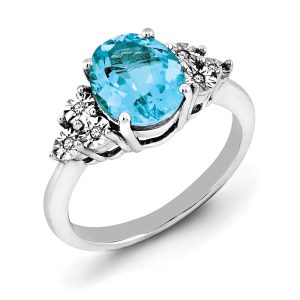 Oval Light Blue Topaz & .03 Ctw Diamond Ring in Sterling Silver Size 5