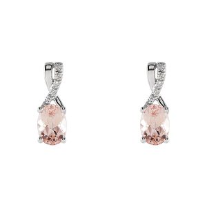 Oval Morganite & Diamond Accent Post Earrings in 14k White Gold