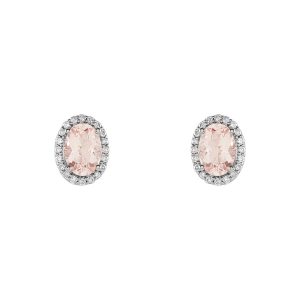 Oval Morganite & Diamond Halo Stud Earrings in 14k White Gold