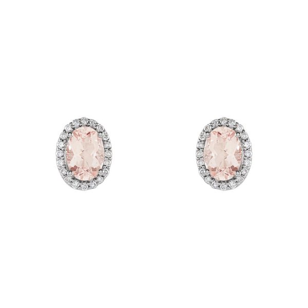 Oval Morganite & Diamond Halo Stud Earrings in 14k White Gold