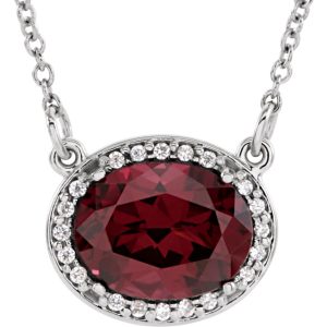 Oval Rhodolite Garnet & .05 Ctw Diamond 14k White Gold Necklace, 16 In