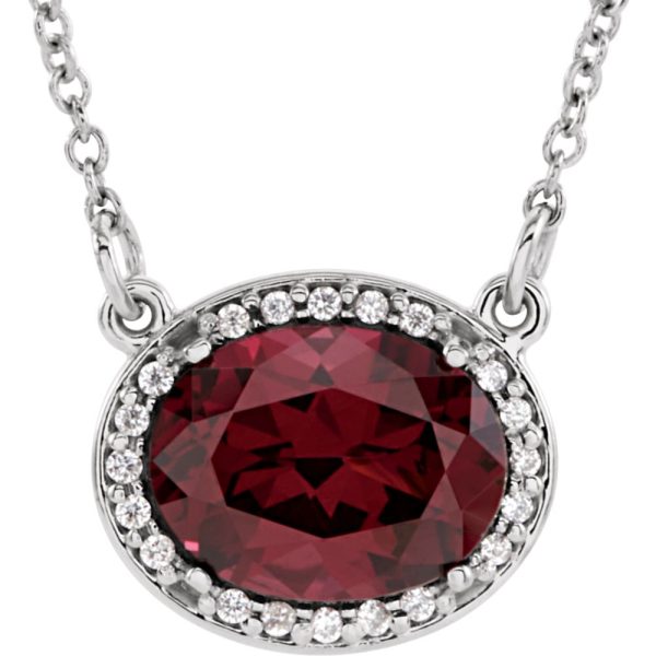 Oval Rhodolite Garnet & .05 Ctw Diamond 14k White Gold Necklace, 16 In