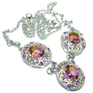 Oval cut Ametrine 18K Gold over .925 Sterling Silver handcrafted necklace