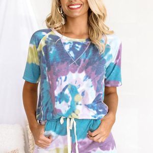 Pajama Set Shorts Womens Tie Dye Print Lounge Set