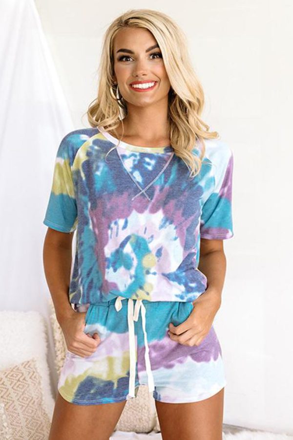 Pajama Set Shorts Womens Tie Dye Print Lounge Set