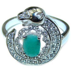 Panther Authentic Emerald .925 Sterling Silver handmade Ring s. 9