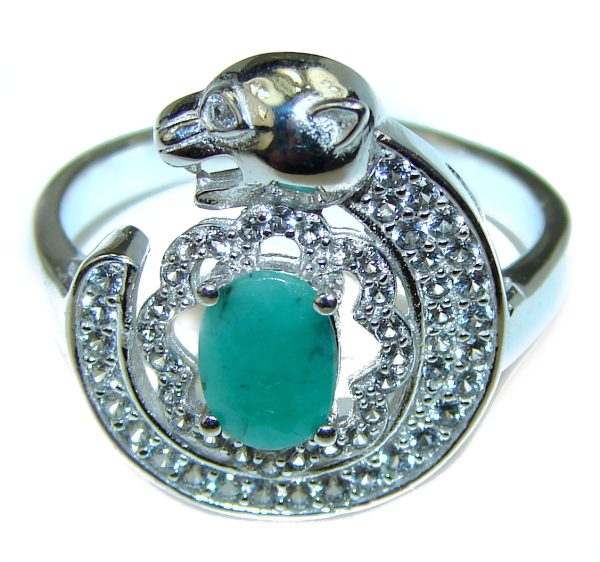 Panther Authentic Emerald .925 Sterling Silver handmade Ring s. 9