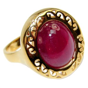 Passionate Muse Red Ruby 18K Gold over .925 Sterling Silver handmade Cocktail Ring s. 8 3/4