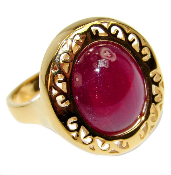 Passionate Muse Red Ruby 18K Gold over .925 Sterling Silver handmade Cocktail Ring s. 8 3/4