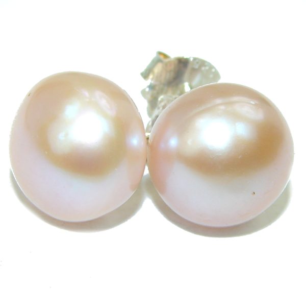 Pearl 12mm wide .925 Sterling Silver handmade earrings