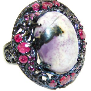 Perfect Tiffany Jasper Ruby Black Rhodium over .925 Sterling Silver handmade Ring s. 8 1/4