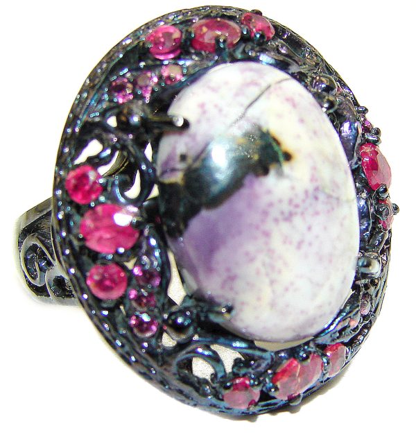 Perfect Tiffany Jasper Ruby Black Rhodium over .925 Sterling Silver handmade Ring s. 8 1/4